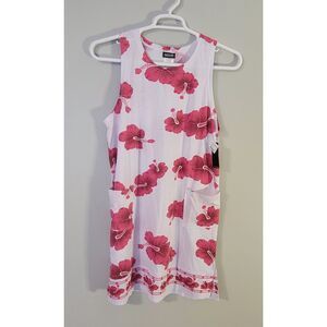 Ingear NWT Womens Pink Flower Sleeveless White Dress Bathing Suit Coverup M